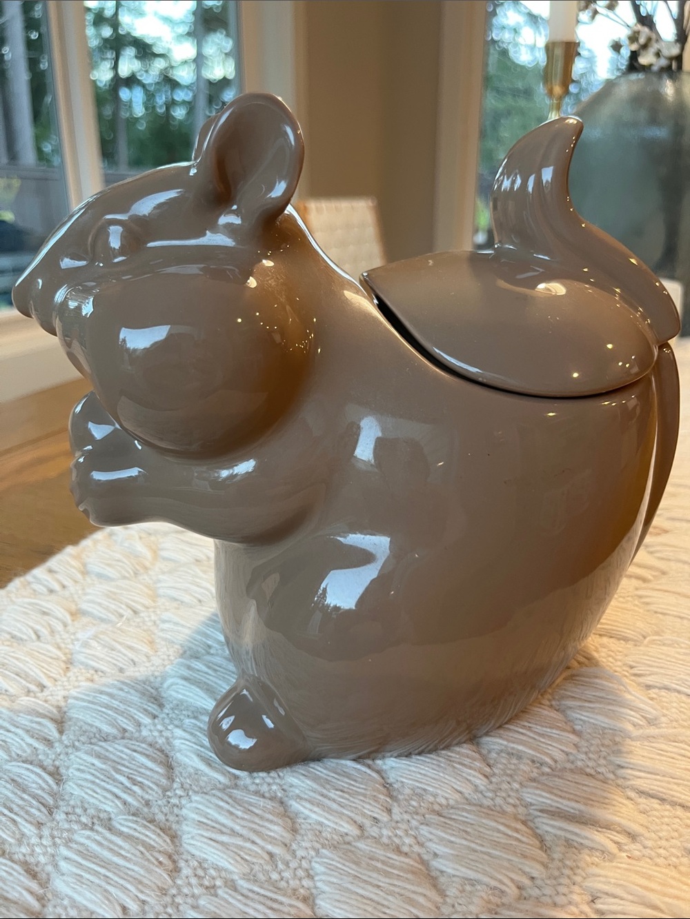 NWT Threshold Glossy Taupe Ceramic Squirrel Cookie Jar